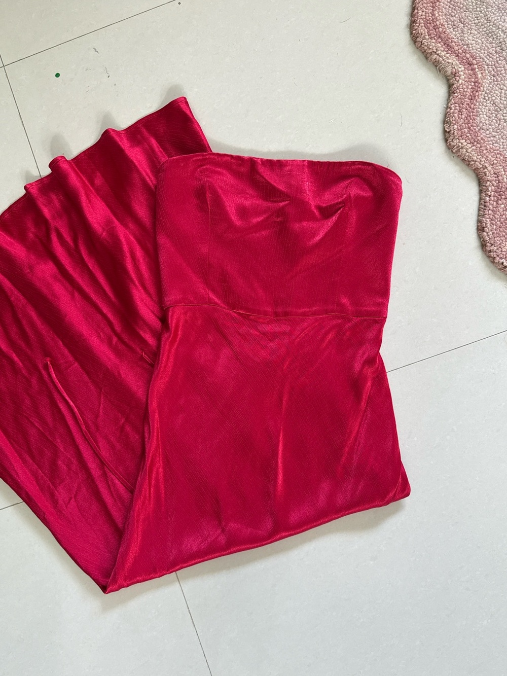 bec + bridge Strapless red  Satin Midi Dress open tie back